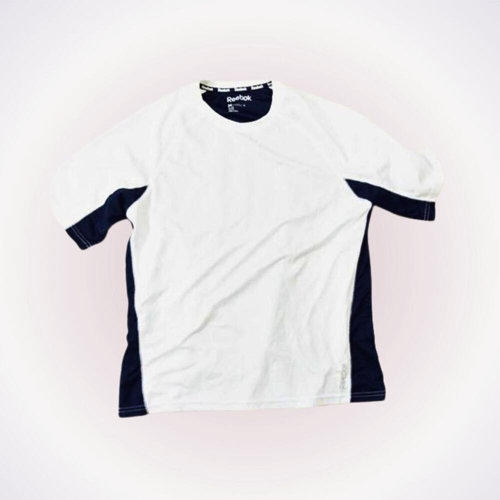 Reebok White and Navy Blue Tech Shirt | Sz M